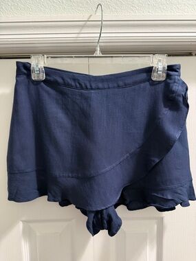 Navy Wrap-Front Skort with Ruffle Hem
